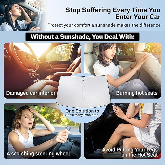 EcoNour Windshield Sun Shade Compatible for Chevrolet Silverado EV 2024-2026 Front Window Sunshade Foldable Sun Visor UV & Heat Blocking Protection