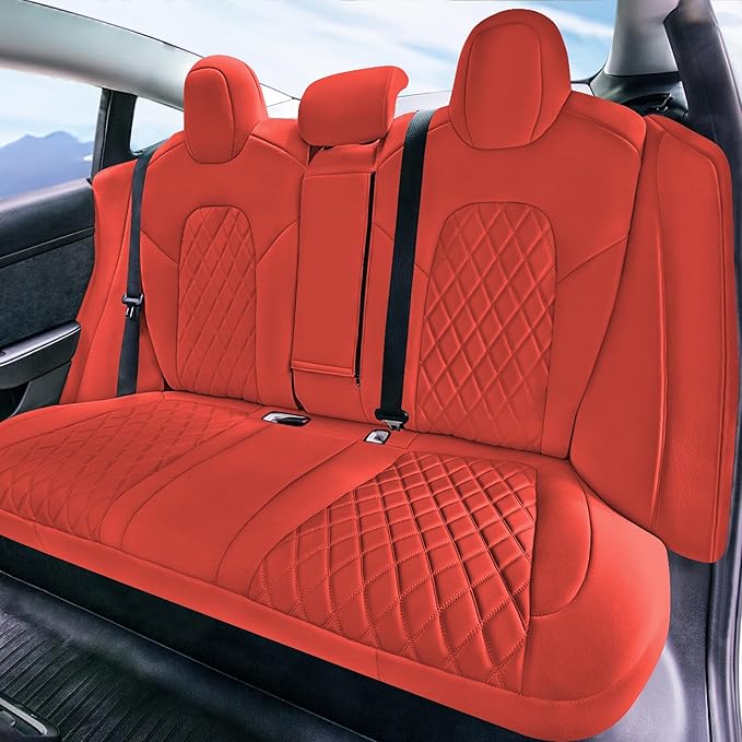FH Group Custom Fit Car Seat Covers Specifically Made for 2017–2023 Tesla Model 3 Full Set Solid Red Ultraflex Neoprene Car Seat Covers, Waterproof Automotive Seat Covers, Tesla Accessories