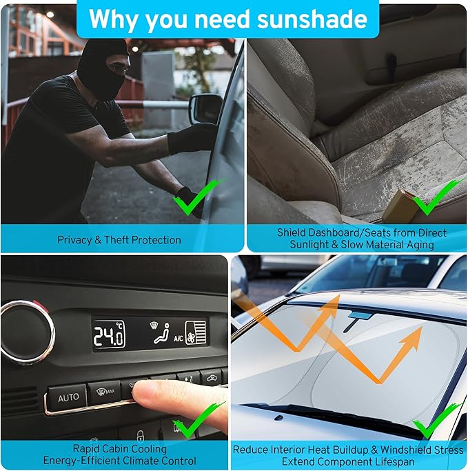 Windshield Sun Shade Custom for Tesla Model X Accessories 2026 2025 2024-2016 Front Window Sunshade, Car Windshield Sun Visor Cover Foldable with Storage Bag