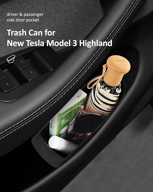 for New Tesla Model 3 Highland 2025 2024 Front Door Pocket Insert Trash Can, Model 3 Accessories Side Door Storage Organizer