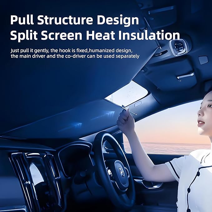 Automatic Retractable Windshield Sunshade – Strong Suction Cups, Premium Heat-Reflective Fabric, Adjustable 29.1–59.1 in, Fits Sedans, SUVs & MPVs, Tesla Model 3/Y