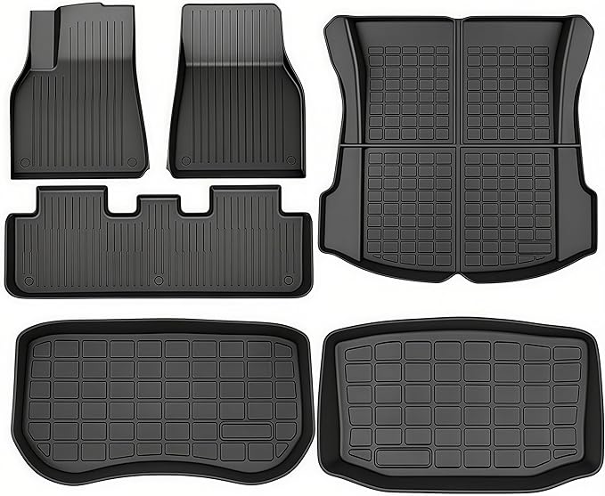 SUPER LINER 2021-2023 Tesla Model 3 Floor Mats | 6-Piece Set Extra-Thick TPE All-Weather Floor & Cargo Liners | Pet & Child-Friendly Custom Fit Interior Accessories