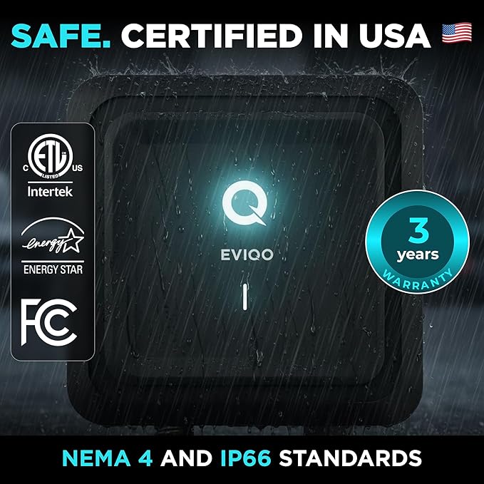 EVIQO NACS Charger for Tesla 40-48 Amp Hardwired Level 2 EV Charger - 240V Wall EV Charger Level 2, 25ft Cable, WiFi (2.4 GHz) Smart App - Weatherproof, Outdoor (IP66,NEMA 4) UL, ETL Certified
