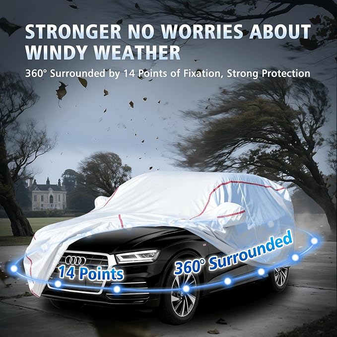 Car Cover Waterproof All Weather for Audi Q5 2004-2026,All-Around Fastening and 4 Upgrades, 30s Quick-Install for Car Cover