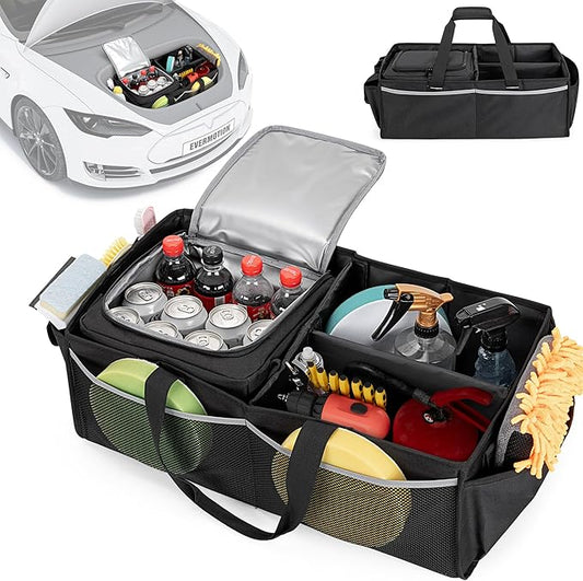 GRAOSO Front Trunk Organizer with Cooler Bag Compatible with Tesla Model 3 / Model Y, Frunk Storage Bag Collapsible with Multi-Compartment for Trip Accessories, Tools, Food and Drink, Black