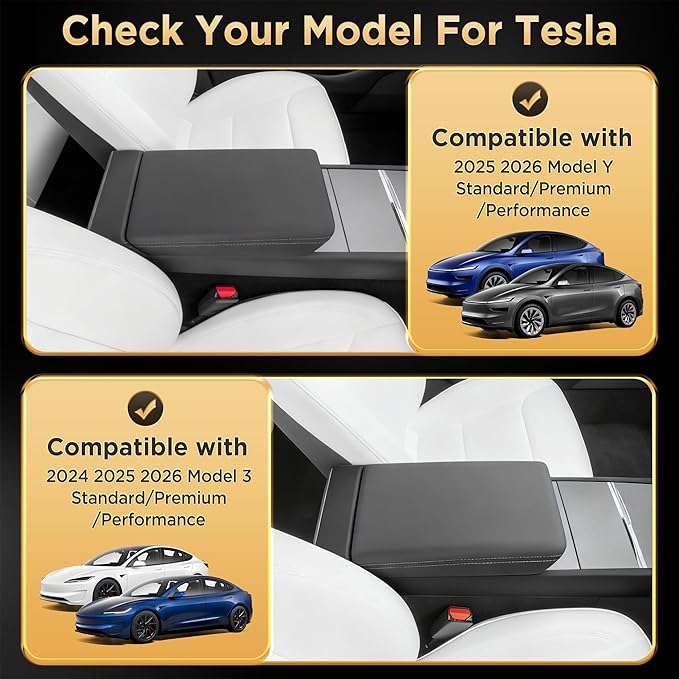 for Tesla Model Y Juniper(2025-2026) & Model 3(2024-2026) Leather Center Console Cover [Soft Touch & Match Seat Color] Armrest Cover for Tesla Model 3 & Model Y Juniper Accessories White