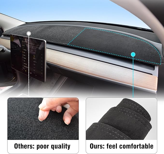 MASHA Dashboard Cover for Tesla Model 3/Y, Flannel Dashboard Pad Dash Mat Compatible with Tesla Model Y Model 3 2017-2021 2022 2023 Dashboard Decorative Interior Auto Accessories