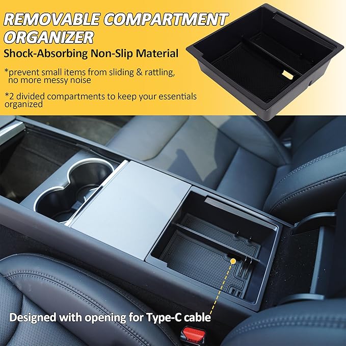 RUTU 8PCS Center Console Organizer for 2025-2026 Tesla Model Y Juniper (Premium & Performance), TPE Armrest Storage with Bottom Mats, Cup Holder, Wireless Charger Mat, Camera Cover