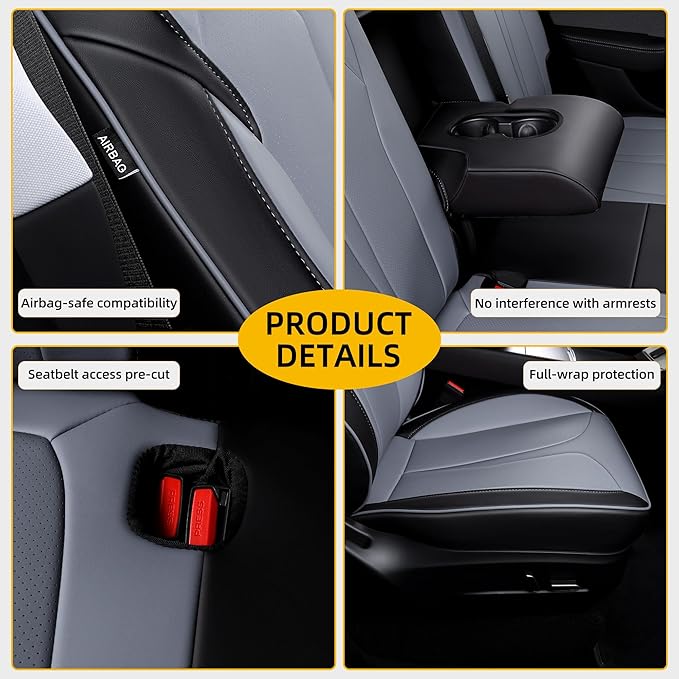 Custom Fit Seat Covers for 2025 2026 Tesla Model Y Juniper (5-Seater), Waterproof Breathable Nappa Leather, OEM Factory Style Full Set Car Seat Protectors Airbag Compatible - Black+Grey