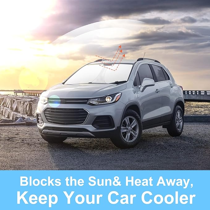 TINGLU Sun Shade for Chevrolet/Chevy Trax 2013-2023 Accessories Windshield Sun Shade Window Shade UV Rays Protection Sun Visor Cover with Steering Wheel Sunshade Storage Bag