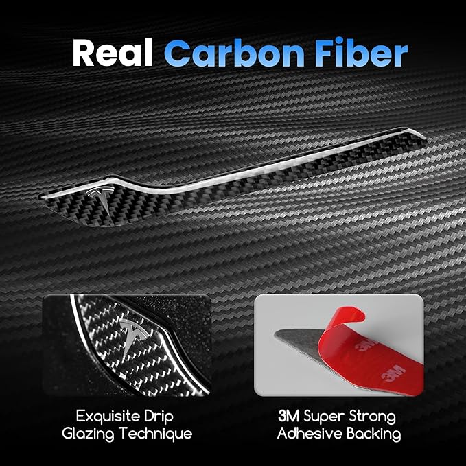 Polwlamks 4 Pack Door Handle Cover Fits Model Y/Model 3, Real Carbon Fiber 3D Handle Cover Sticker, Tesla Door Handle Protector Wrap Covers with 3M Self-Adhesive Backing, Tesla Exterior Accessories