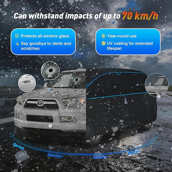 Hail Protector Car Cover for Minivan(Length:200-206inch) + Gift Windshield Sunshade, Multi-Layered EVA Hail Proof Car Cover, Padded Car Hail Protector Blanket for Odyssey Sienna Caravan Pacifica etc.