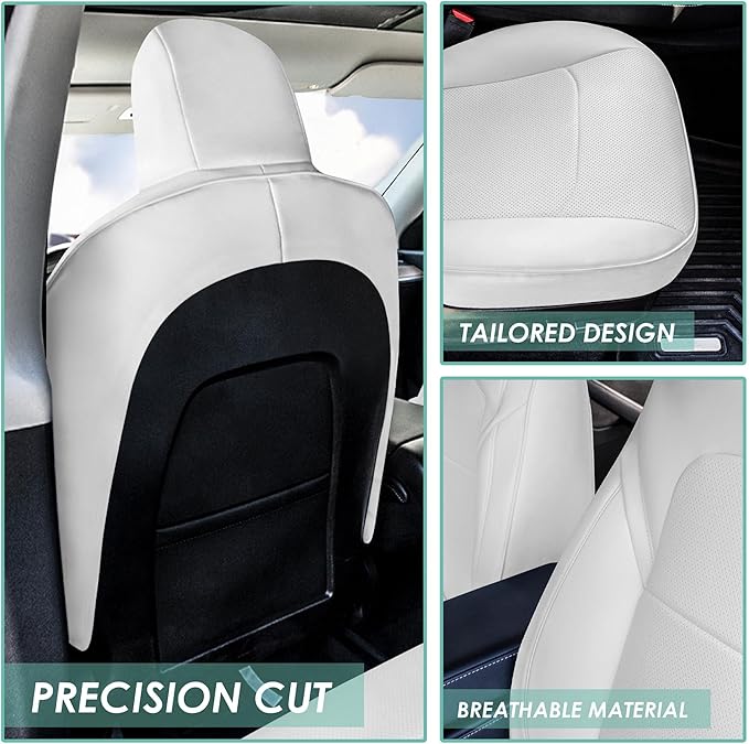 FH Group Custom Fit Car Seat Covers Specifically Made for 2017–2023 Tesla Model 3 Rear Set Solid White Faux Leather Car Seat Covers, Waterproof Automotive Seat Covers, Tesla Accessories
