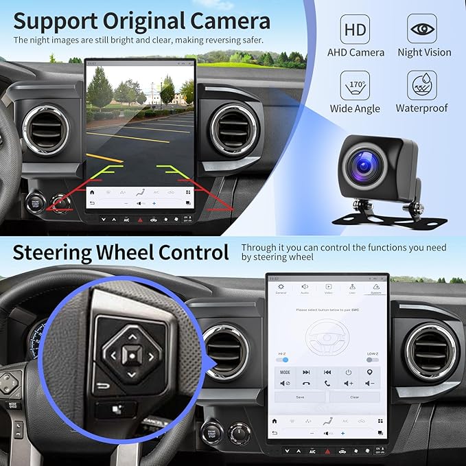 Qualcomm Car Radio for Toyota Tacoma 2016-2023 Stereo Upgrade Wireless CarPlay/Android Auto 8+128G 13.8 Inch Tesla Style 2K Touch Screen with DSP GPS 4G WiFi FM/AM SWC Support Factory Backup Camera