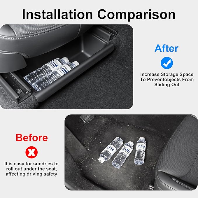 Under Seat Storage Box for 2025-2026 Tesla Model Y Juniper - Leak-Proof Covered Organizer Set, TPE Material, Quick-Pull Handle, Secure Anti-Slip Installation for Front Seats