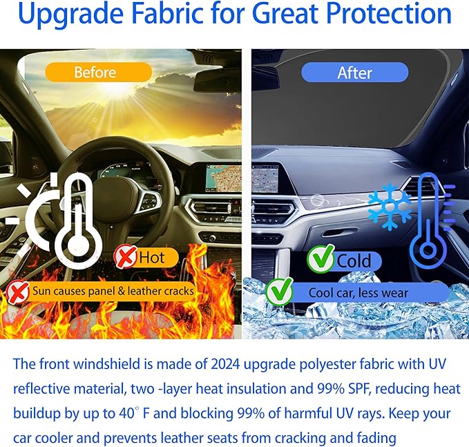 Sun Shade Sunshade for Tesla Model S 2012-2024 2025 Windshield Cover, 2-Layers Sun Shield 240T Silver Sun Visor Foldable Window Shade Blocks UV Rays Car Accessories