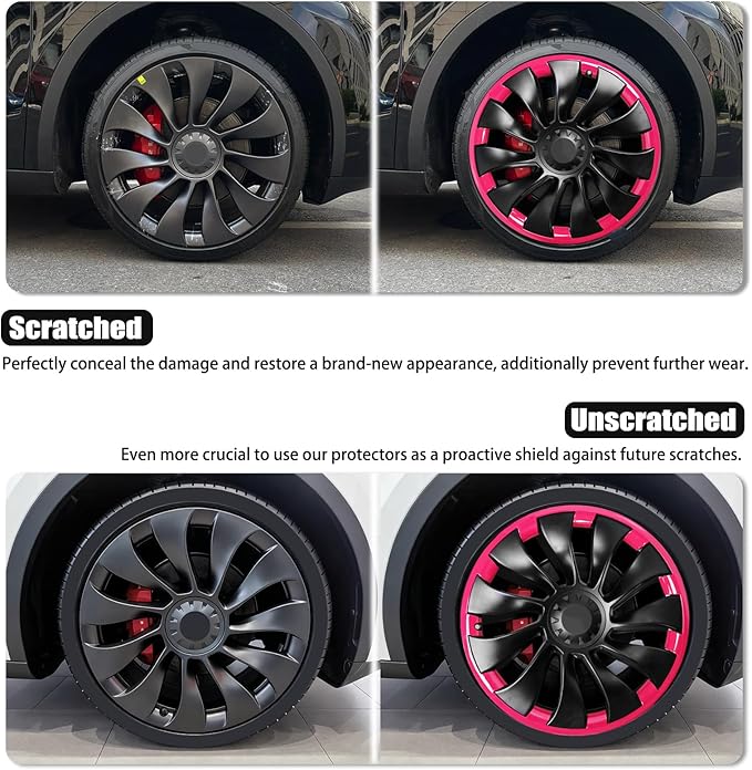Wheel Rim Protect for Tesla Model Y 21" (2020-2024), Easy-Install Hubcaps Induction Wheel Cover, Scratch-Resistant Car Tire Trim Rings, Stylish Giftable, Brilliant Magenta 4Pcs Model Y Accessories