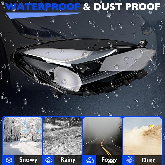 Full LED Headlights Assembly, Compatible with 2021-2023 Tesla 3 Tesla Y Base Mayor Performance Long Range Standard Estandar, Replace 1514953 151495300C Right Passenger Side Front Head Lights Assembly