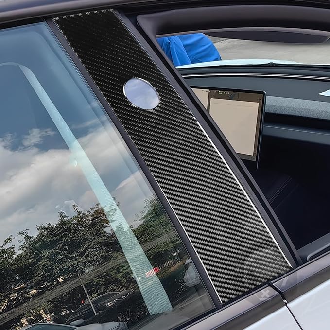 Carbon Fiber Sticker Car Pillar Posts Door Window Panel Cover Car Exterior Trim Compatible with Tesla Model 3 2024 2025 Accessories Decorative Sticker Anti-Kick Film Style B