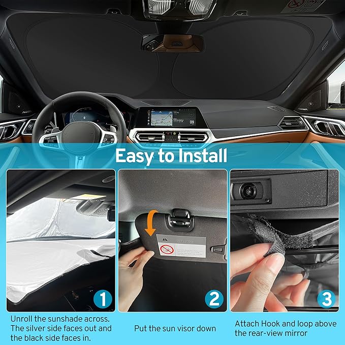Windshield Sun Shade Custom for Tesla Model X Accessories 2026 2025 2024-2016 Front Window Sunshade, Car Windshield Sun Visor Cover Foldable with Storage Bag