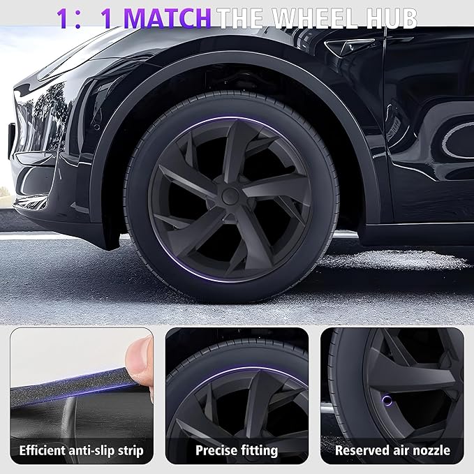 19 Inches Wheel Covers for 2025 2026 Tesla Model Y Juniper, Hub Protection Accessory, Replacement for Tesla Model Y 2025 Rim Protector, ABS Hubcaps 1-Piece, Mechanical Style Black