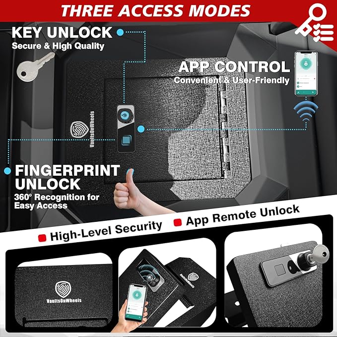 VaultsOnWheels for 2025 2024 Tesla Cybertruck Center Console Safe Gun Safe Vault Hidden Console Storage LockBox Anti-Theft Pry-Proof High Security Biometric Fingerprint Lock