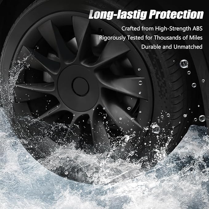 Wheel Rim Protect for Tesla Model Y 20" (2020-2024), Easy-Install Hubcaps Wheel Cover, Scratch-Resistant Car Tire Trim Rings, Stylish Design for Induction Wheels, Matte Black 4Pcs Model Y Accessories