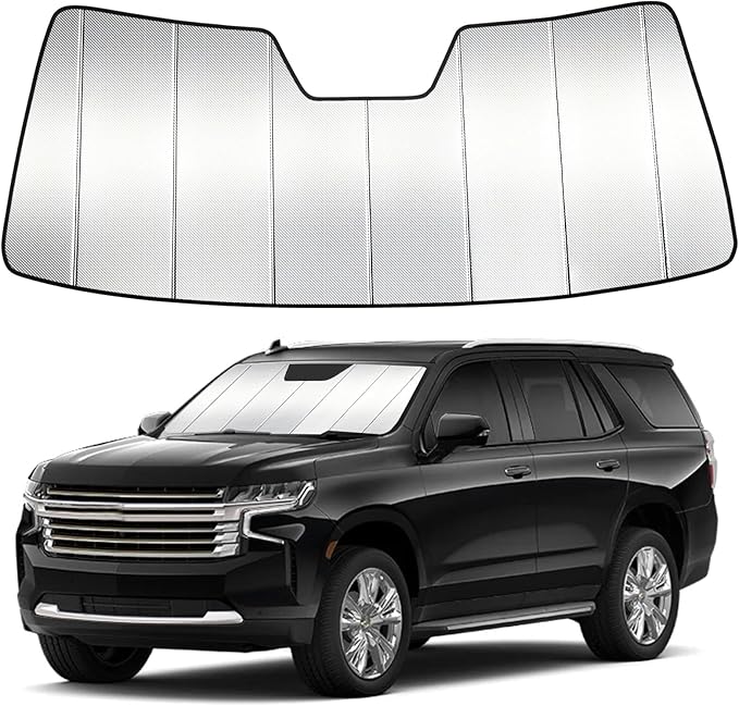 Windshield Sun Shade Custom Fit for Chevy Suburban/Tahoe 2021-2024, GMC Yukon/Yukon XL/Cadillac Escalade/Escalade ESV 2021-2023, Accordion Folding Thick Window Shade Sun Visor Keep Cool