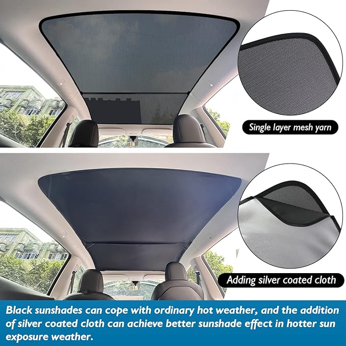 Tesla Model Y Sunroof Sunshade Glass Roof Sunshade Foldable Compatible with Tesla Model Y 2023 2022 2021 2020 Upgrade (4 Piece Set)