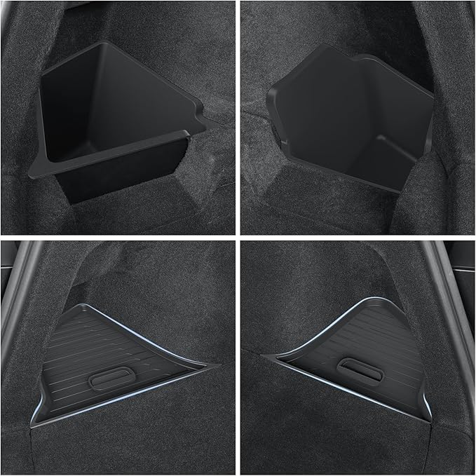 LUCKEASY Rear Trunk Storage Bins & Trunk Corner Up Storage Box for Tesla Model Y Juniper 2025 2026 Trunk Side Storage Box for Model Y Juniper 2025.03-Present Accessories Black TPE