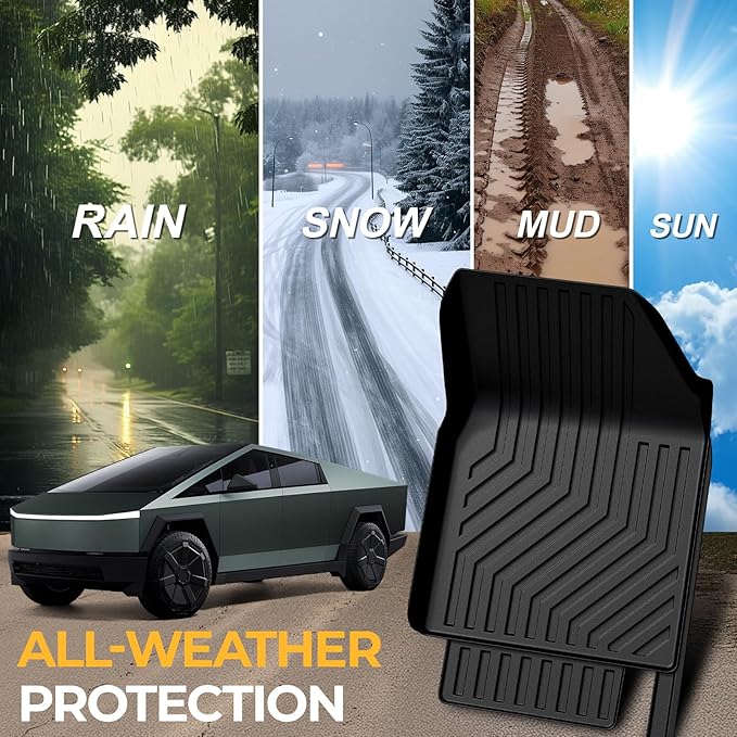 Floor Mats for Tesla Cybertruck 2023-2026, All Weather Floor Mats Truck Bet Mat Frunk Cargo Liner Accessories, Full Coverage Set
