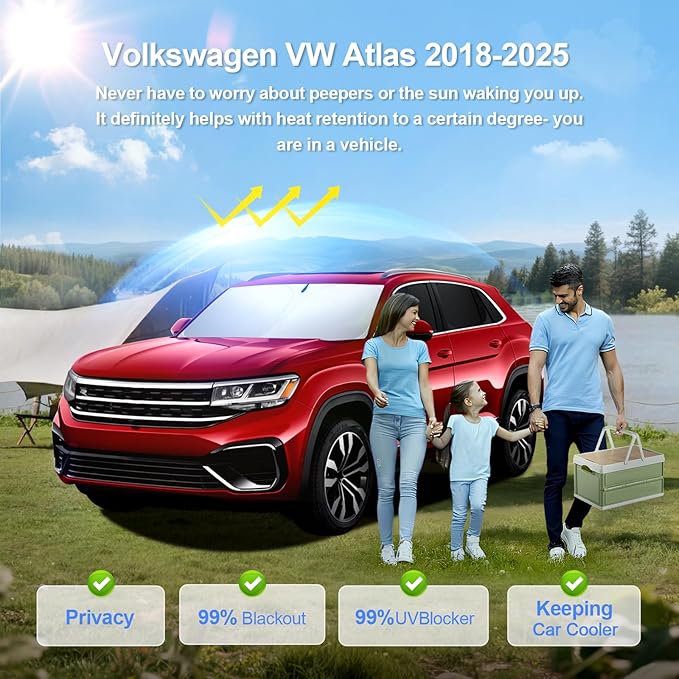 8pcs Car Window Shades for Volkswagen VW Atlas 2018-2025 Accessories,Windshield Side Rear Full Sunshade,Sun Visor UV Blocking, Privacy Protection and Blackout for Camping Outdoor