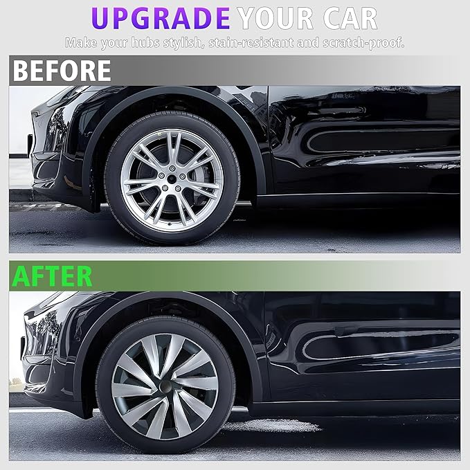 19 Inches Wheel Covers for 2025 2026 Tesla Model Y Juniper, Hub Protection Accessory, Replacement for Tesla Model Y 2025 Rim Protector, ABS Hubcaps 4-Piece, Black and White Color Contrast