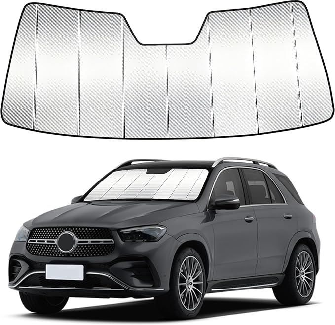 Windshield Sun Shade Custom Fit for MERC-edes Be-nz GLE/GLS 2020-2025, Accordion Folding Thick Window Sunshade Block Heat 99% UV Rays Sun Visor Keep Cooler Car Accessories