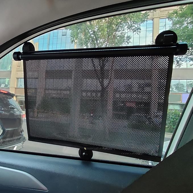 Vrasly 2 Pack Roller Car Side Window Sun Shade, Retractable Car Window Shade for UV and Sun Glare Protection (18"x20")