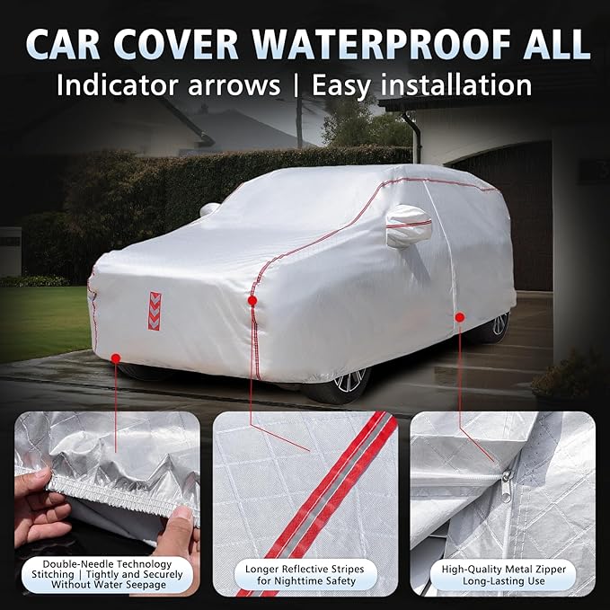 SUV Car Cover, 360° Underbody Wrap Design, All-Weather Waterproof Car Cover, Suitable for SUV Vehicle Body Length up to181 in