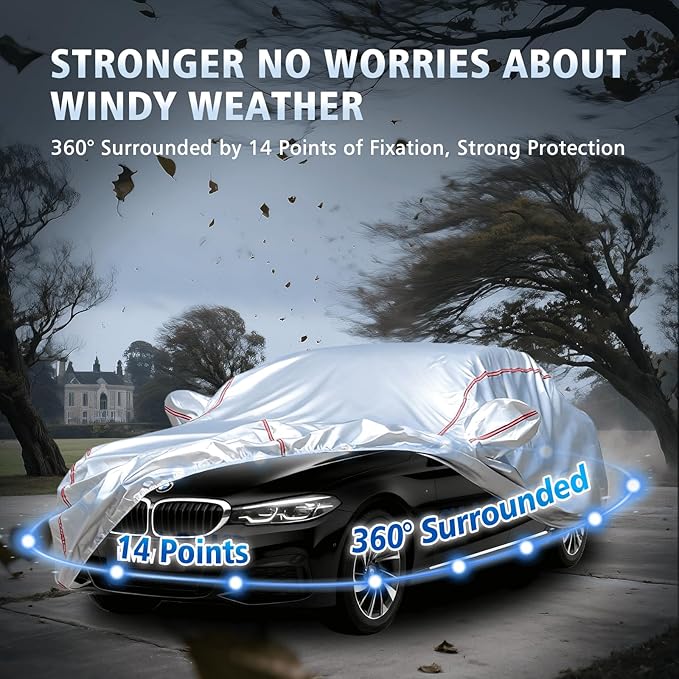 Car Cover Waterproof All Weather for BMW 3 Series 2005-2025,All-Around Fastening and 4 Upgrades, 30s Quick-Install for Car Cover