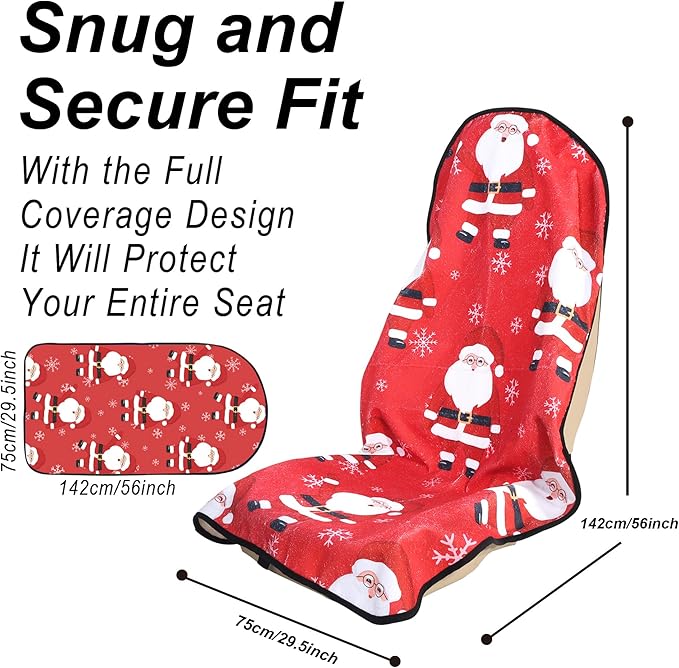 Car Seat Cover Protector Front Seats,for Gym Workout,Running,Swimming,Beach and Hiking,Waterproof Sweat Towel Bucket Seat Covers for Cars SUV Trucks (Santa Claus, 2Pcs)