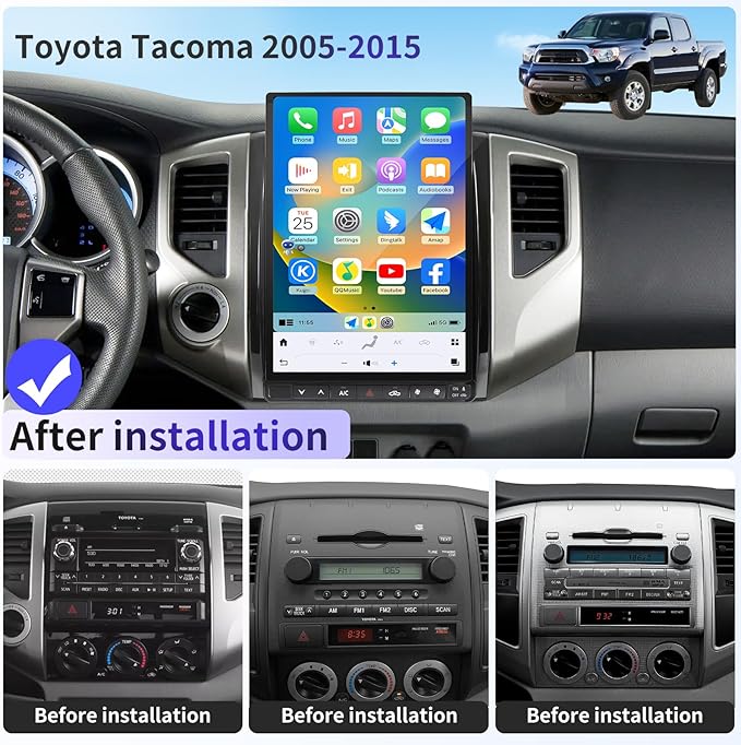 Qualcomm Car Radio for Toyota Tacoma 2005-2015 Stereo Upgrade Wireless CarPlay/Android Auto 8+128G 13.8 Inch Tesla Style 2K Touch Screen with DSP GPS 4G WiFi FM/AM SWC Support Factory Backup Camera