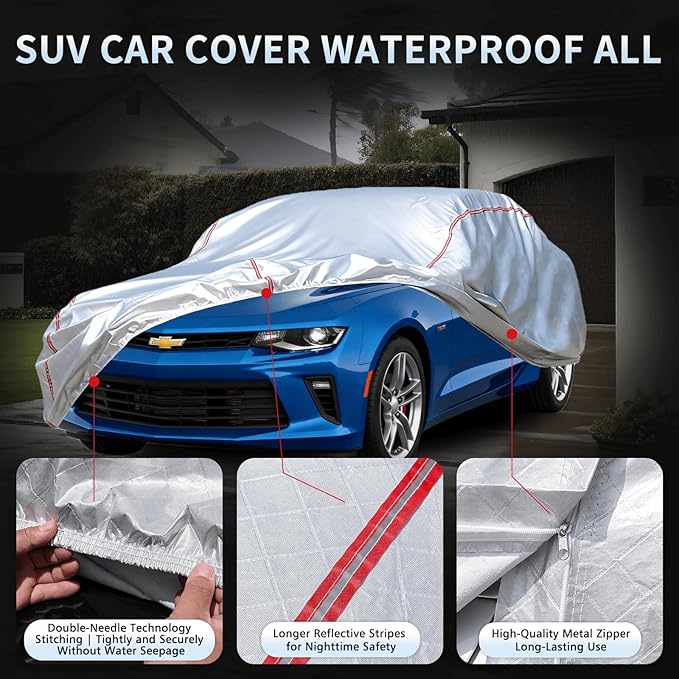 Car Cover Waterproof All Weather for Chevrolet Camaro 2010-2025,All-Around Fastening and 4 Upgrades, 30s Quick-Install for Car Cover
