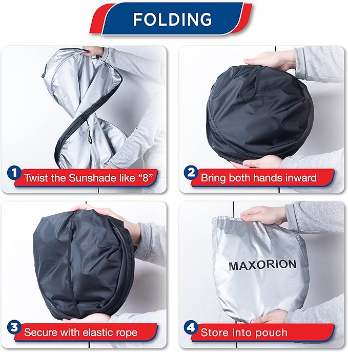 MAXORION Tesla Model 3 & Y Sunshade Windshield- Made from Genuine 2-Layer Material. in Addition to The Tesla Model 3 and Y Windshield Sun Shade, a Cleaning Cloth is Also Included in The Package.