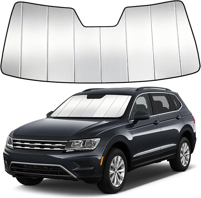 Windshield Sun Shade Custom Fit for Volkswagen Tiguan 2018-2024, Accordion Folding Thick Window Sunshade Block Heat 99% UV Rays Sun Visor Keep Cooler Car Accessories
