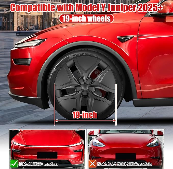 19" Wheel Covers Compatible with Tesla Model Y 2025-2026 Wheel Center caps Black Rims Matte Black ABS Hubcaps Snap-On 19-inch Wheel Compatible with Tesla Y Juniper 2026