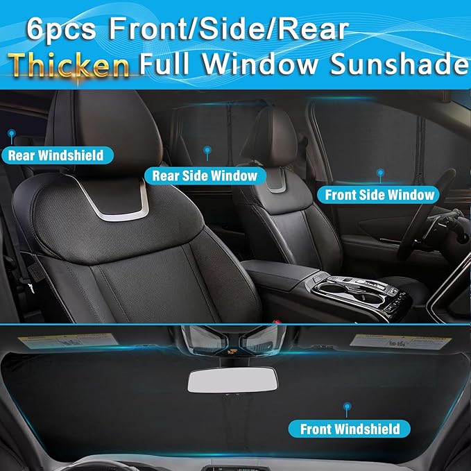 KMF 6pcs Thicken Sun Shades for Acura MDX 2021-2025 2026 Accessories, Car Window Covers Sunshade for Windshield Side Rear, Sun Visor UV Block and Protect Privacy for Camping Outdoor