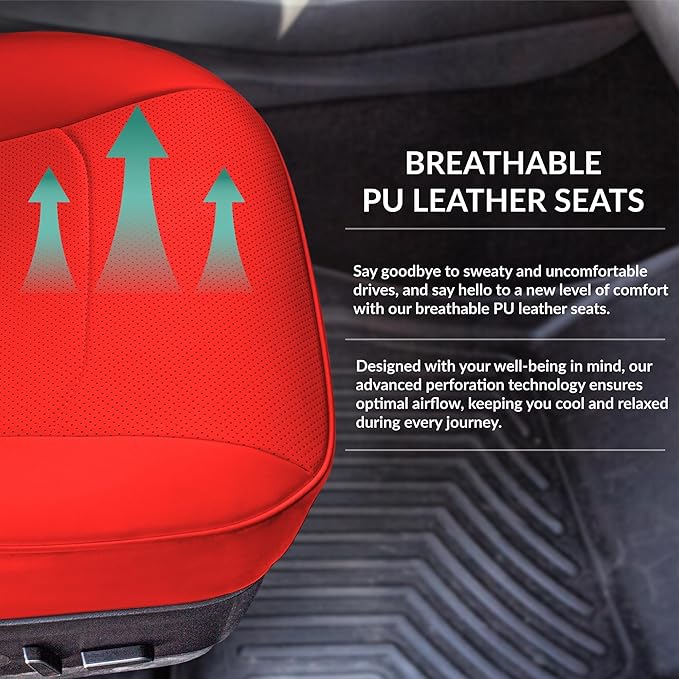 FH Group Custom Fit Car Seat Covers Specifically Made for 2017–2023 Tesla Model 3 Front Set Solid Red Faux Leather Car Seat Covers, Waterproof Automotive Seat Covers, Tesla Accessories
