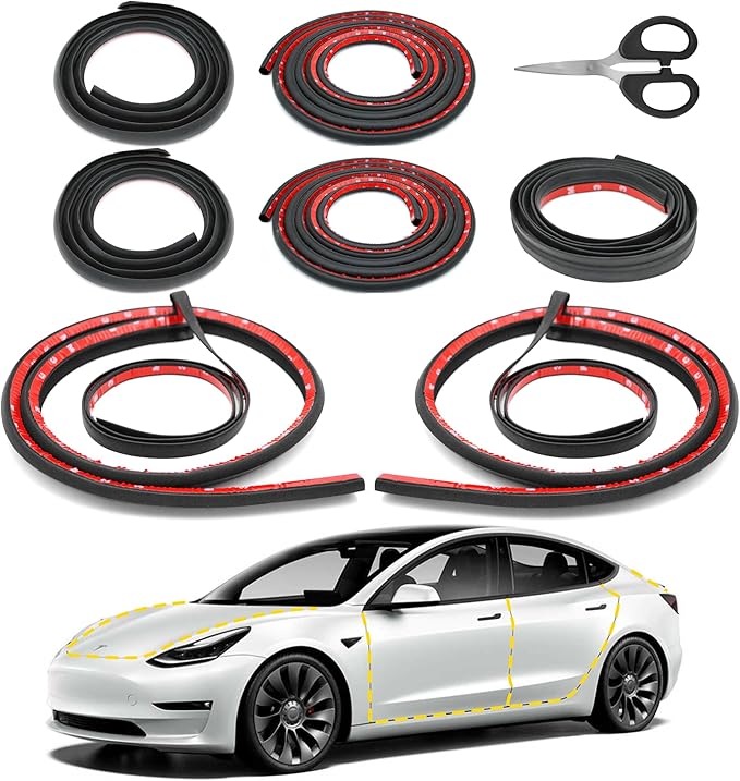 Car Weather Stripping for Tesla Model 3, Soundproof Seal for Wind Noise Reduction, Door & Trunk & A/B Pillar Rubber Seals