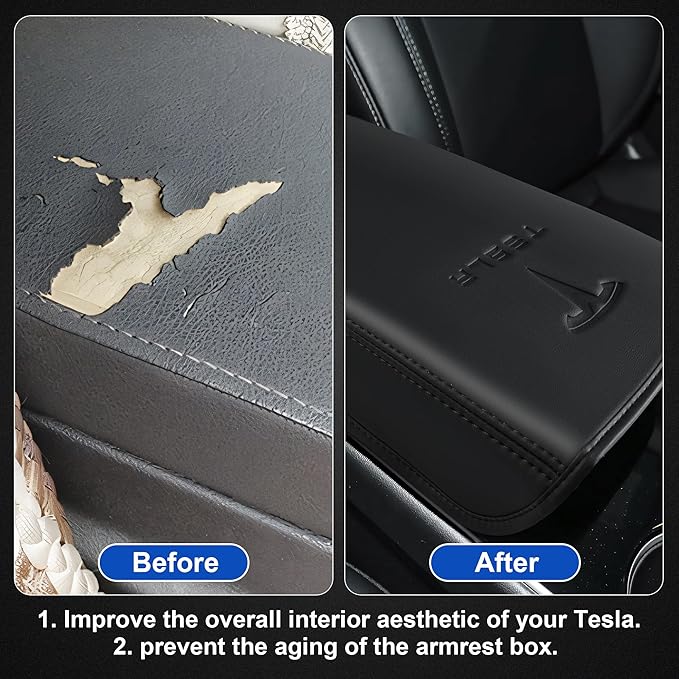 Center Console Leather Armrest Cover Designed for Tesla Model 3 2017-2023/Model Y 2020-2025(Not for Model Y Juniper),Center Console Accessories for Tesla Model 3/Y Interior Accessories Black