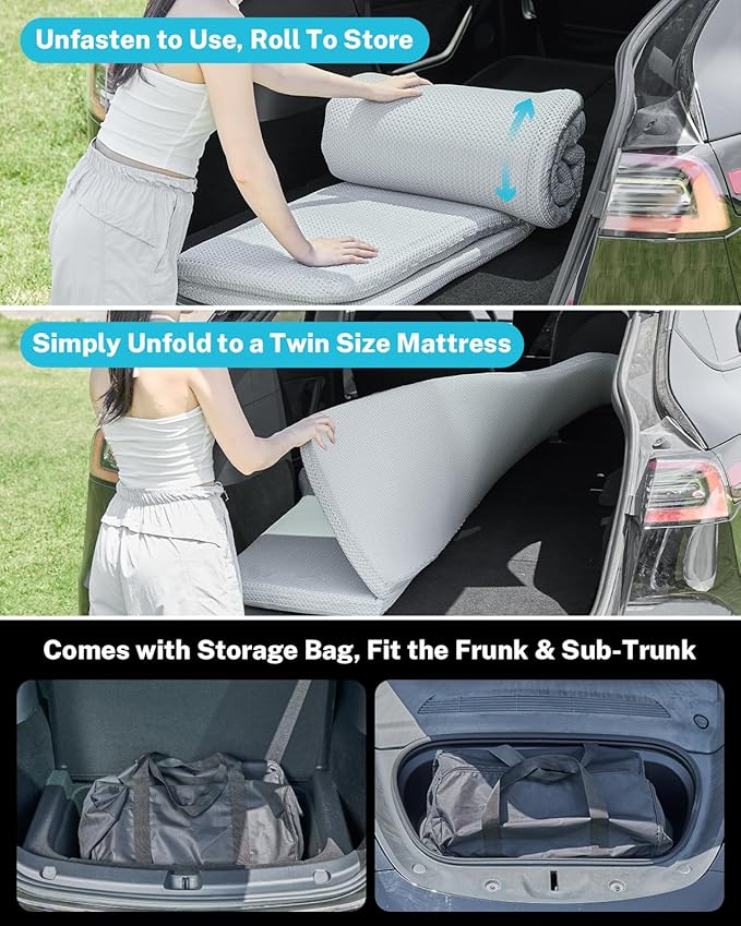 Gonex Foam Mattress for Tesla Model Y 3, 2" Foam Car Camping Mattress with Washable Mesh Cover for Superior Support, Foldable with Storage Bag, Fits Frunk Trunk, Portable for Road Trips, 75" x 44.5"