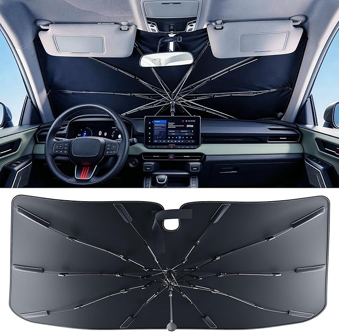 [2026 Upgrade] Weektic Windshield Sun Shade Umbrella, [Double Thickened Ice Crystal Coating] Sun & Heat Protection, Keep Vehicle Cool & Protect Interior, Zero Light Leakage Medium 57" L x 31" W