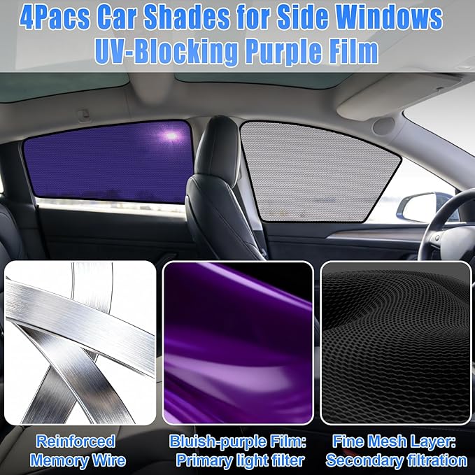 ZATOOTO Tesla Model Y Car Window Shades for Side Windows Sun Shade Static Cling | Front for Driver Visibility | Rear for Baby Sun Protection | Specific fit Frameless Doors | 2020-2024